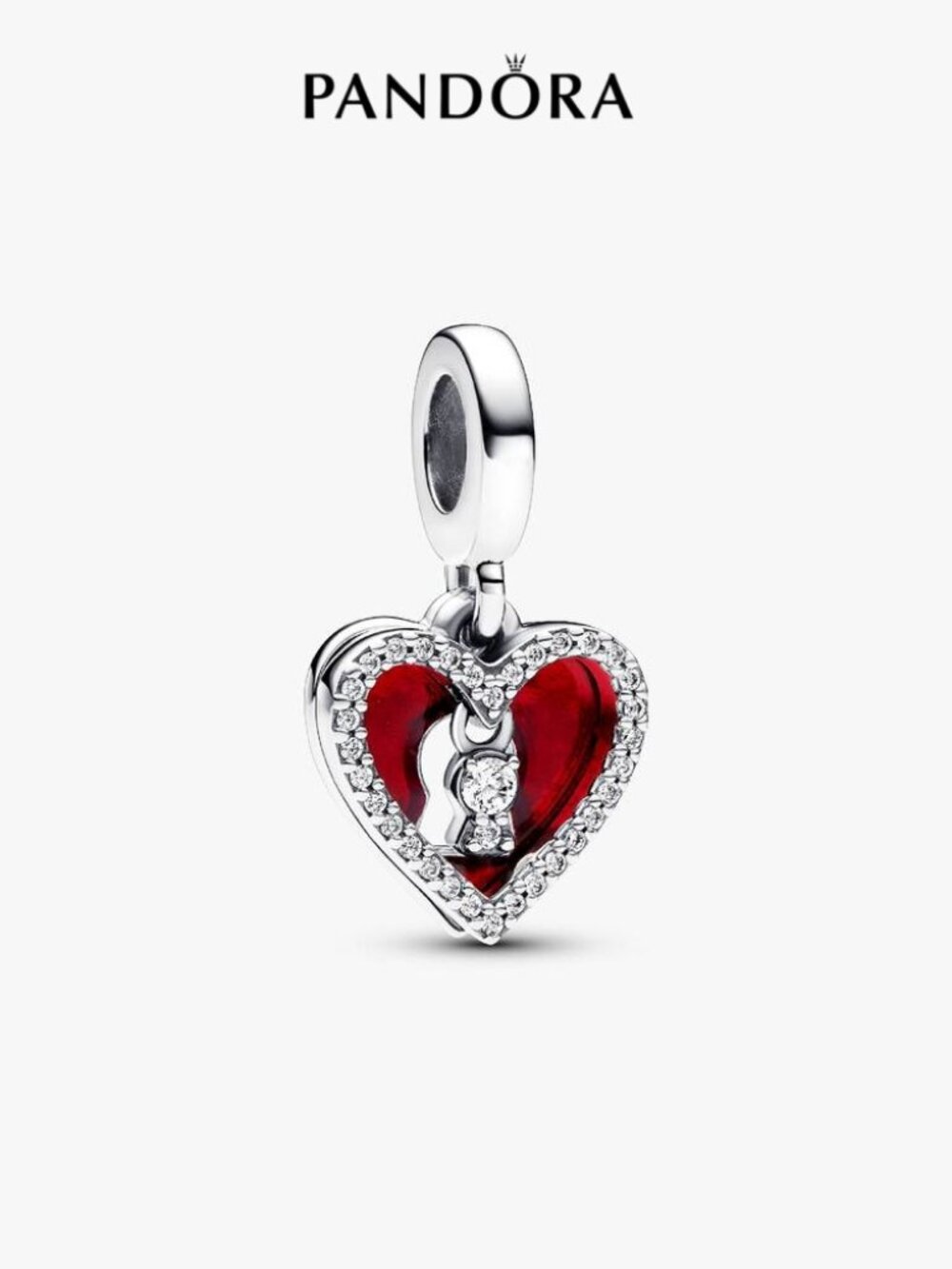 Pandora Red Heart & Keyhole Double Dangle Charm